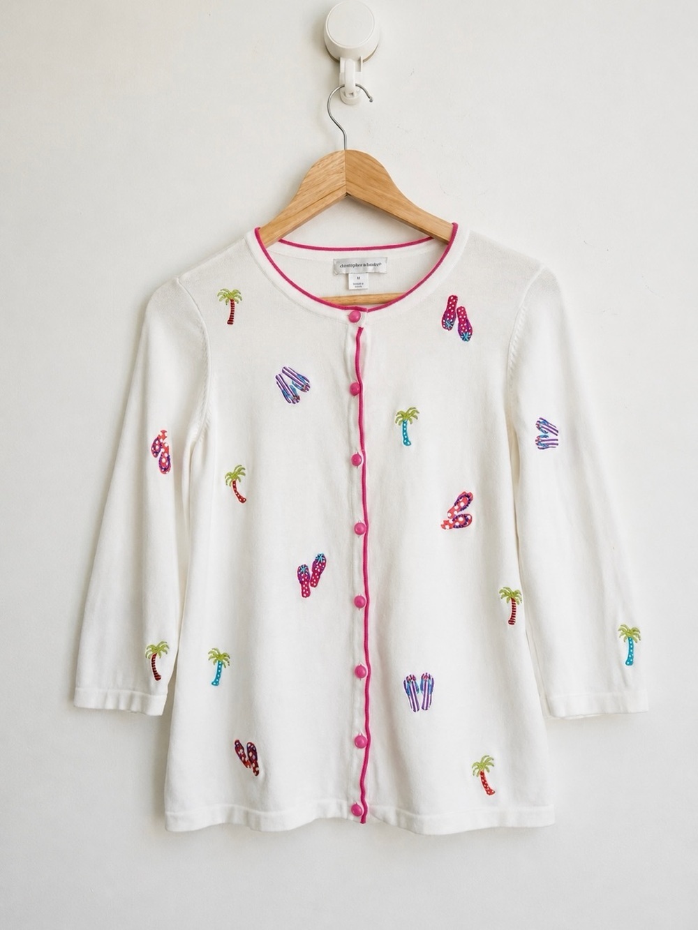 Christopher & Banks Cotton Embroidered Beaded Beach Cardigan Twee M